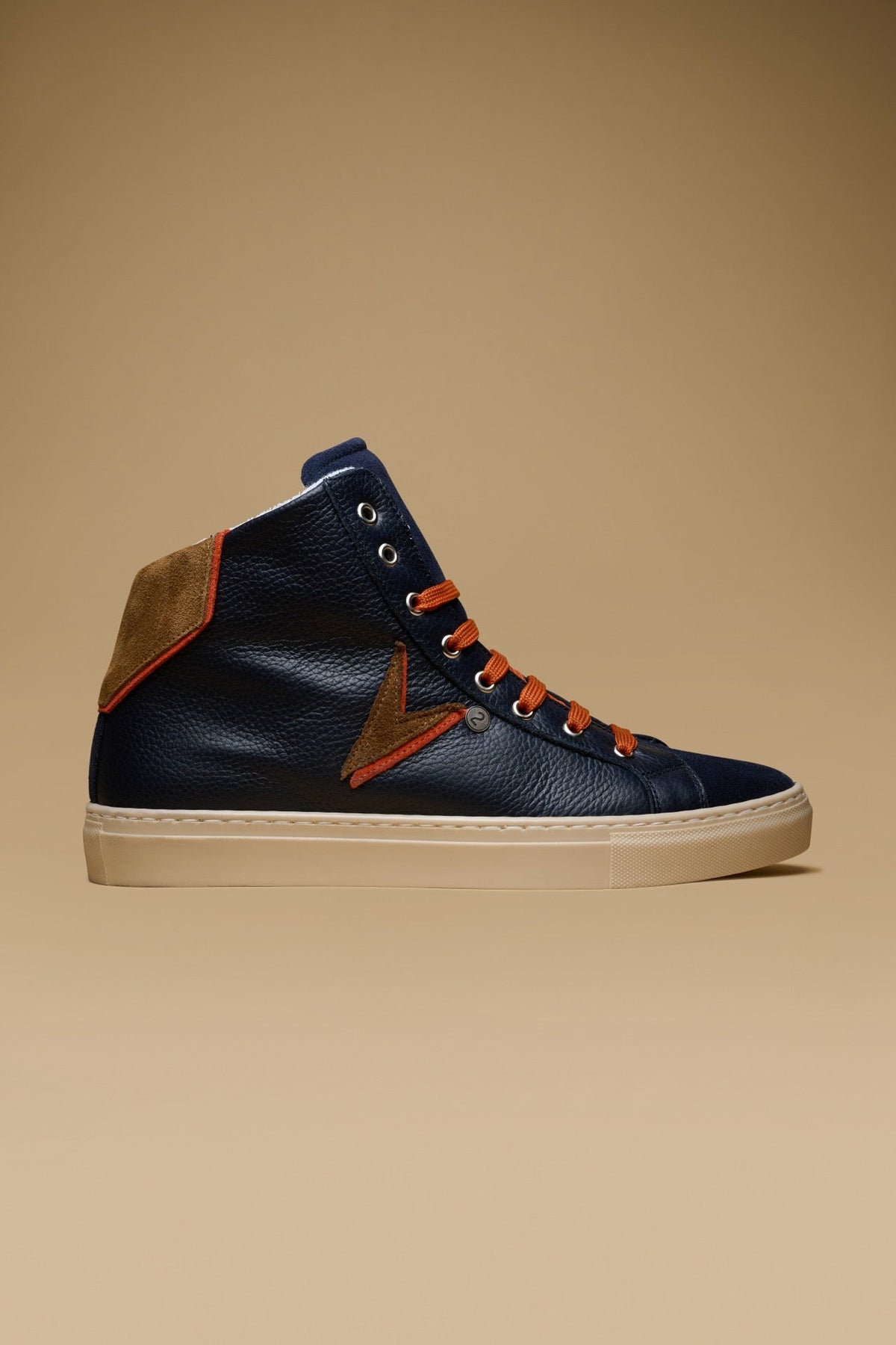 OLYMPIC MID - SNEAKERS ALTE BLU CON DOPPIO INSERTO CUOIO E ARANCIO