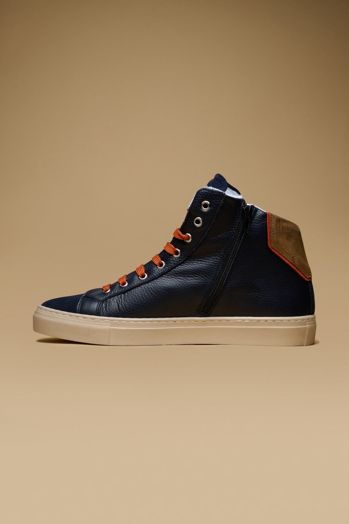 OLYMPIC MID - SNEAKERS ALTE BLU CON DOPPIO INSERTO CUOIO E ARANCIO