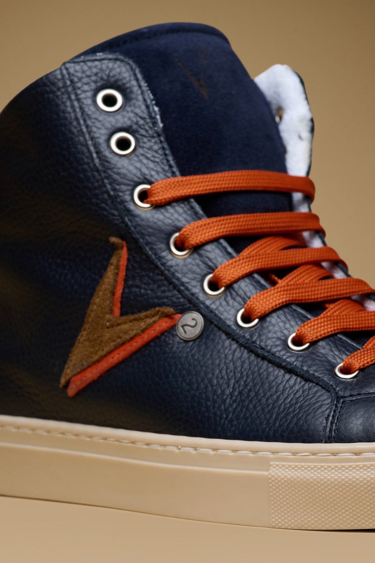 OLYMPIC MID - SNEAKERS ALTE BLU CON DOPPIO INSERTO CUOIO E ARANCIO