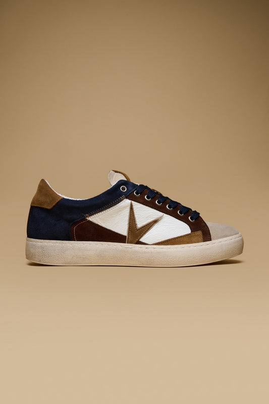 PABLITO - SNEAKERS BLU CON INSERTI IN PELLE MORO E CUOIO