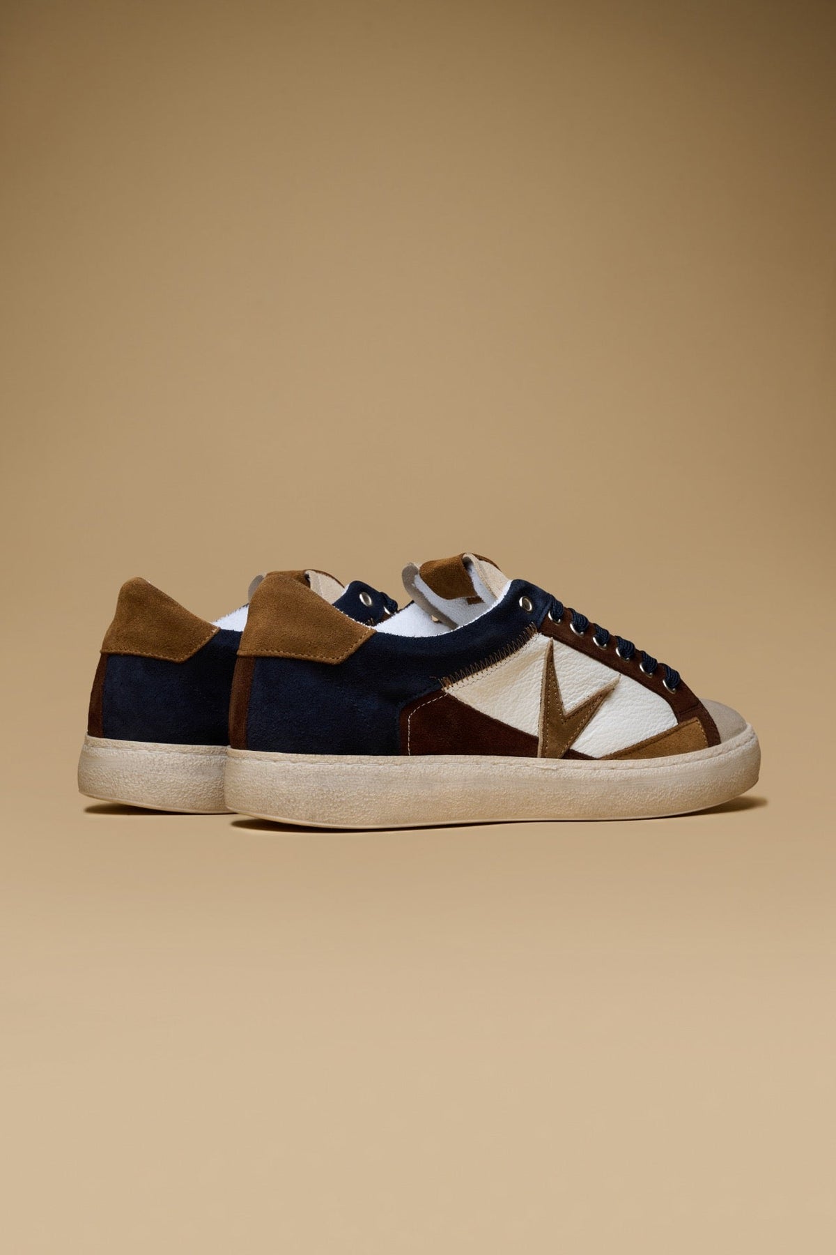 PABLITO - SNEAKERS BLU CON INSERTI IN PELLE MORO E CUOIO