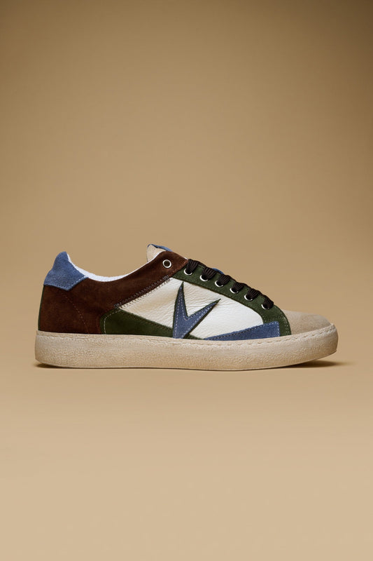 PABLITO - SNEAKERS MORO CON INSERTI IN PELLE VERDE MILITARE E JEANS