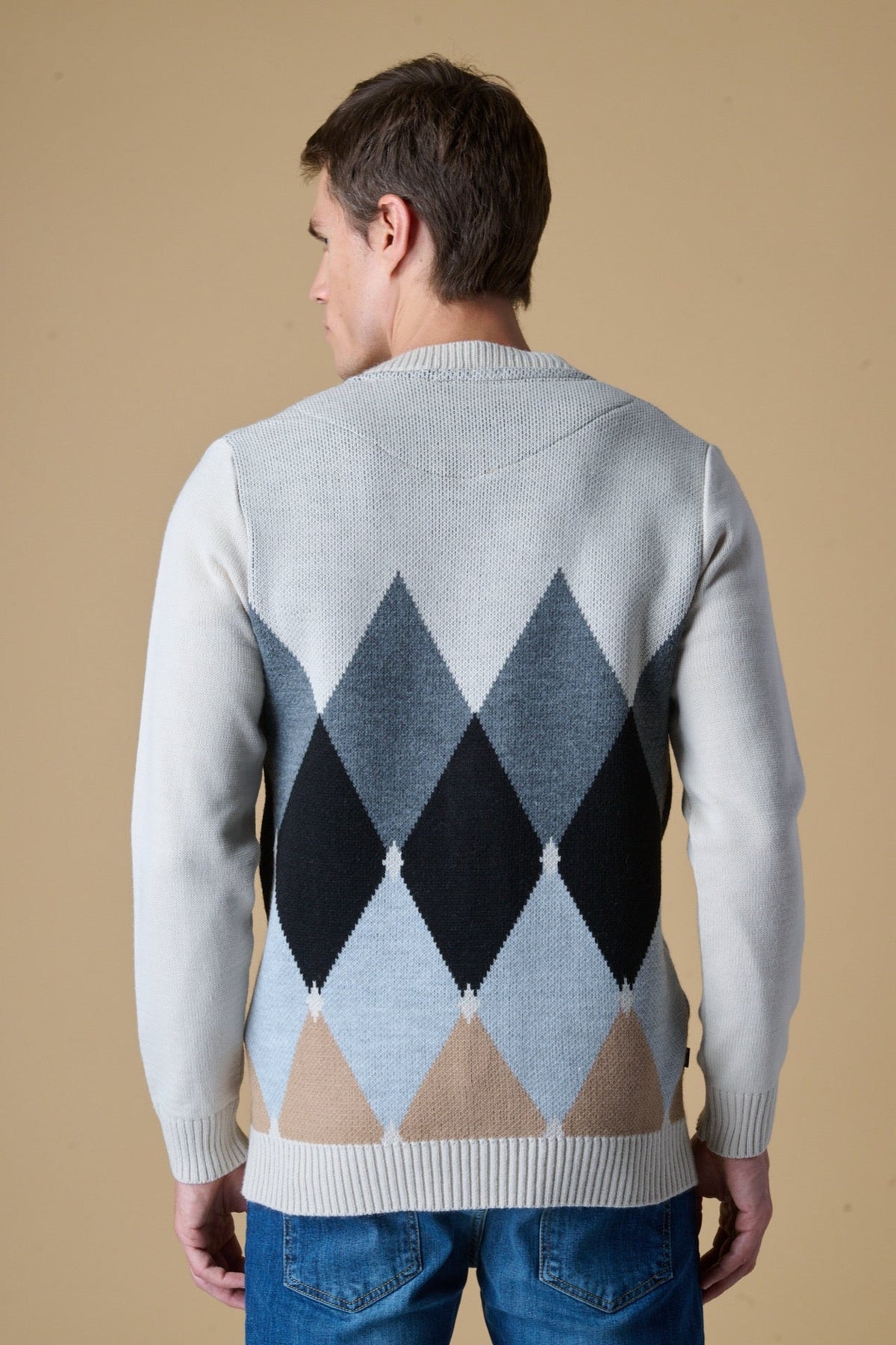 CARDIGAN BOTTONI BURRO CON INTARSIO ROMBI