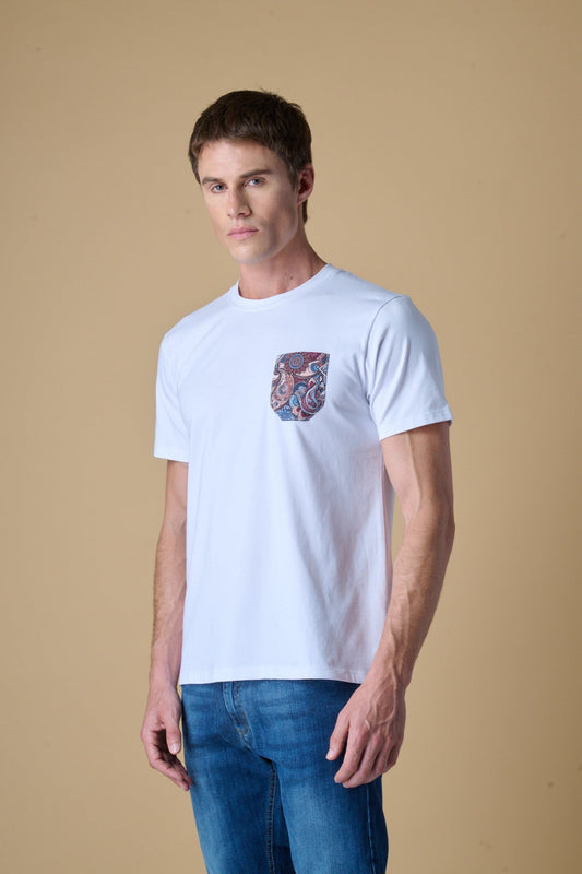 T-SHIRT REGULAR BIANCA CON TASCHINO IN TESSUTO V2