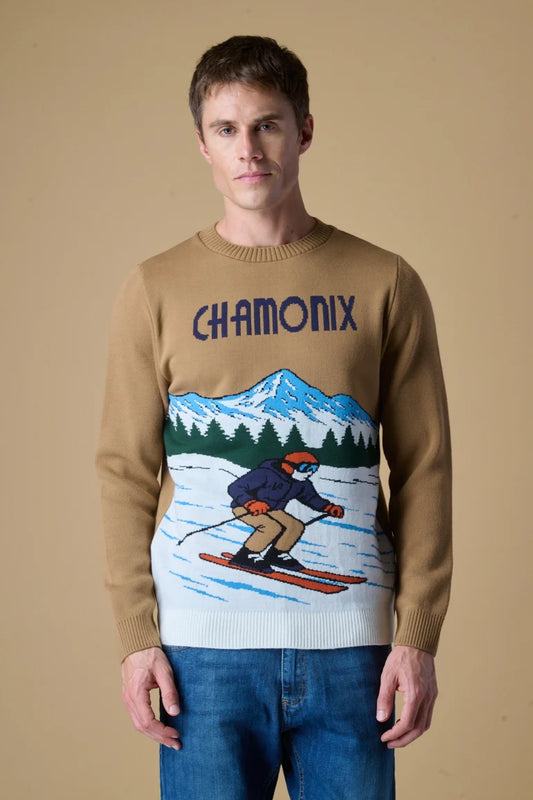Maglione Girocollo con intarsio Jaquard Chamonix Cammello