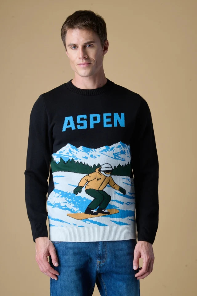 Maglione Girocollo con intarsio Jaquard Aspen Nero