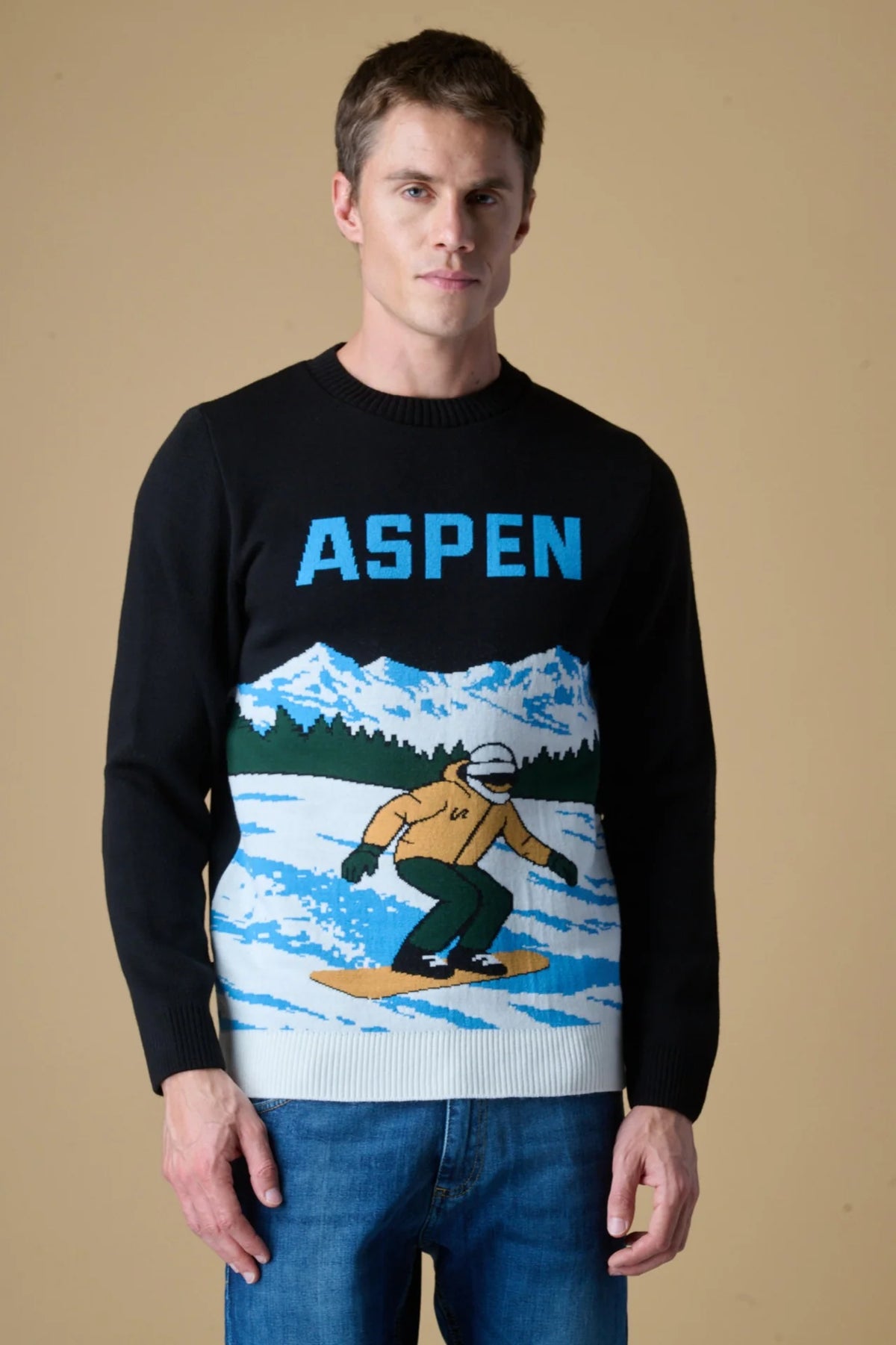 Maglione Girocollo con intarsio Jaquard Aspen Nero