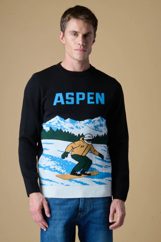 Maglione Girocollo con intarsio Jaquard Aspen Nero