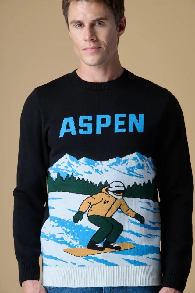 Maglione Girocollo con intarsio Jaquard Aspen Nero