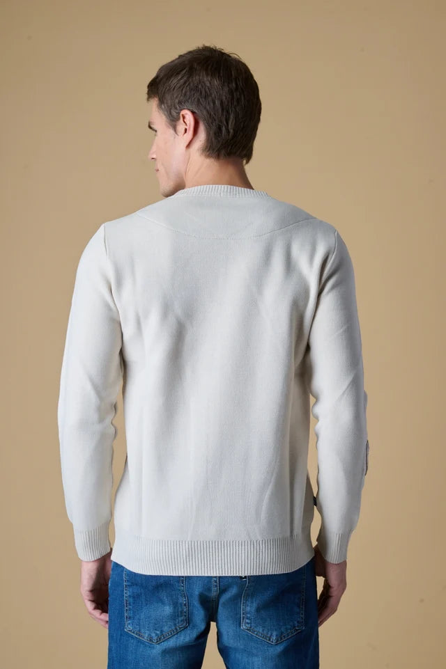 Maglione Girocollo Punto Stoffa Burro con Taschino e doppia Patch Ricamate in tessuto V2