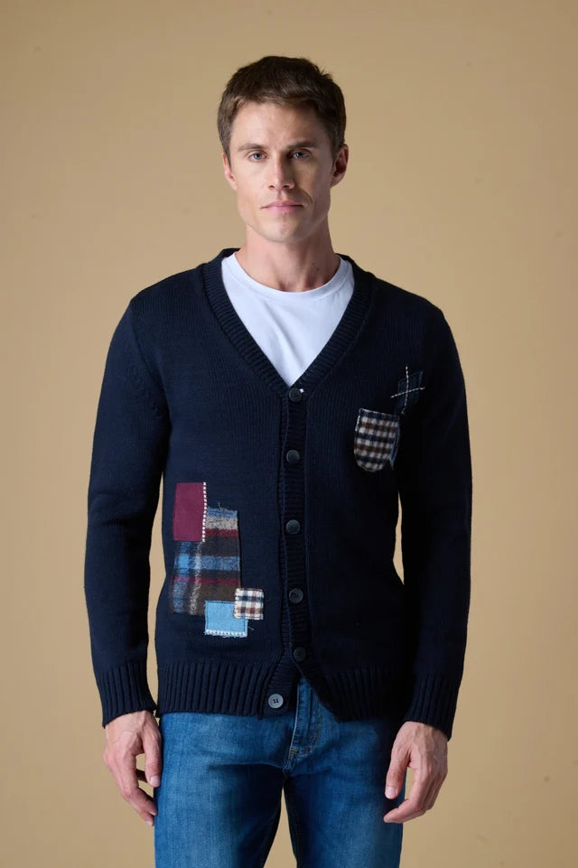 Cardigan con Bottoni Blu Multi Patch ricamate in tessuto V2
