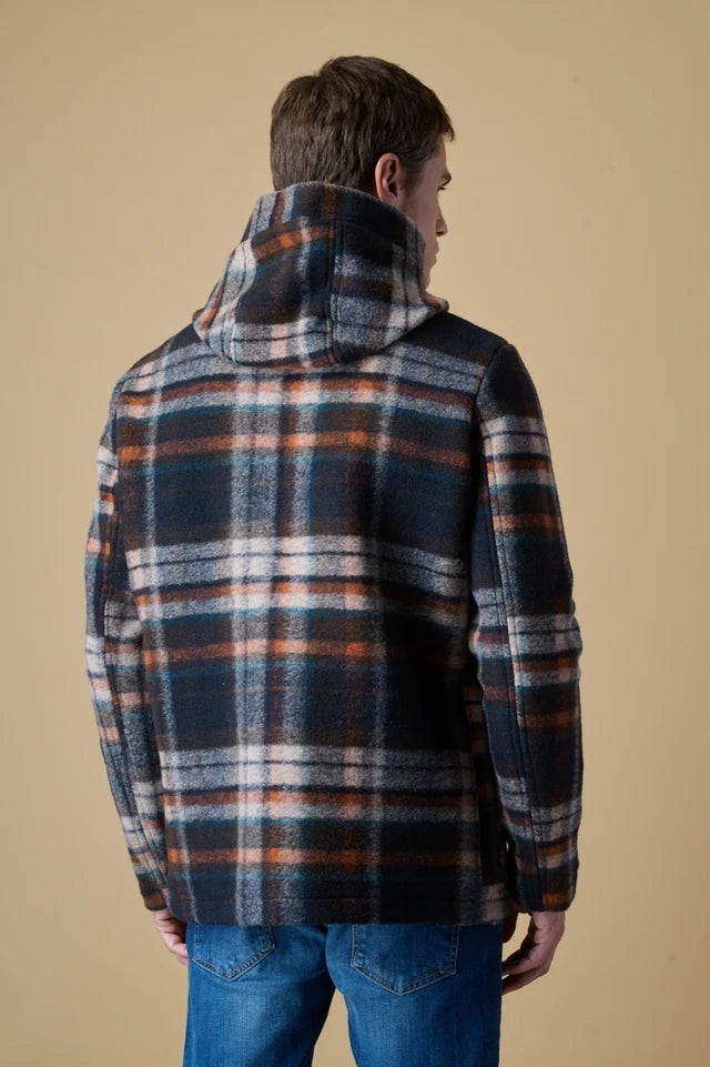 Parka Corto in Lana Cotta Check Moro con fodera interna in Tessuto V2.