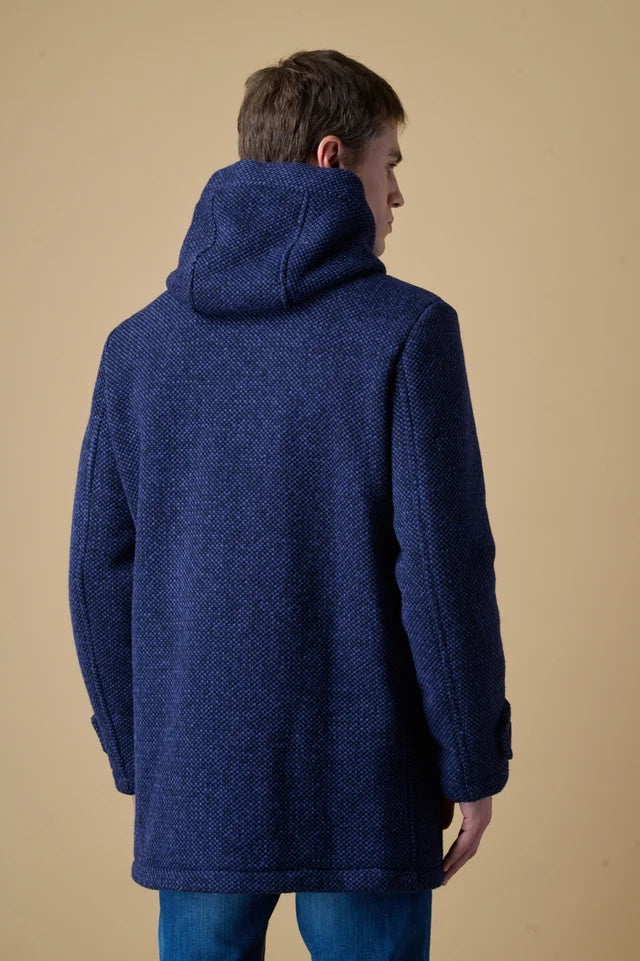 Parka Lungo Punto Riso con Cappuccio Melange Blu con fodera interna in Tessuto V2