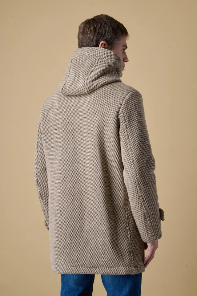 Parka Lungo Punto Riso con Cappuccio Melange Sabbia con fodera interna in Tessuto V2