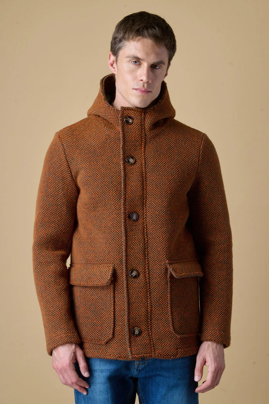 Parka Corto Punto Riso con Cappuccio Multicolor Arancio Accoppiato
