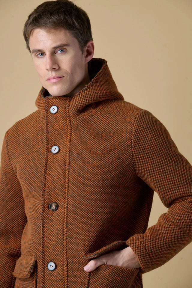Parka Corto Punto Riso con Cappuccio Multicolor Arancio Accoppiato