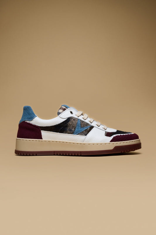 COLLEGE - SNEAKERS BIANCA CON INSERTI PATCHWORK IN TESSUTO V2 BORDEAUX